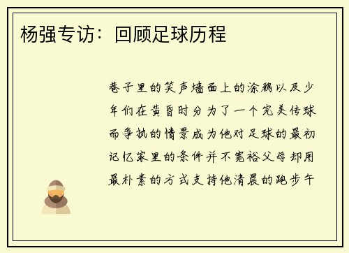 杨强专访:回顾足球历程