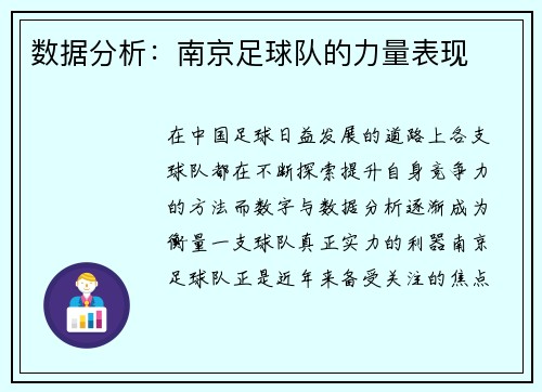 数据分析：南京足球队的力量表现
